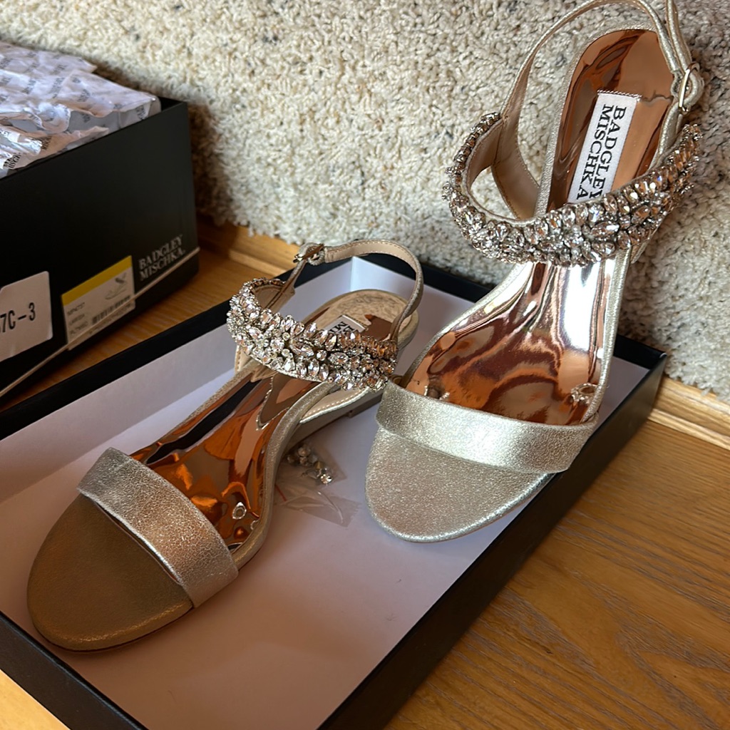 Badgley Mischka Larissa Embellished Gold Wedge Sandals Nwt Sz6.5
